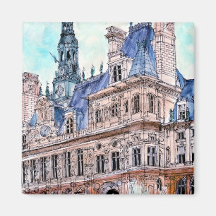 Aimant Aquarelle Rustic Hotel de Ville des destinations  