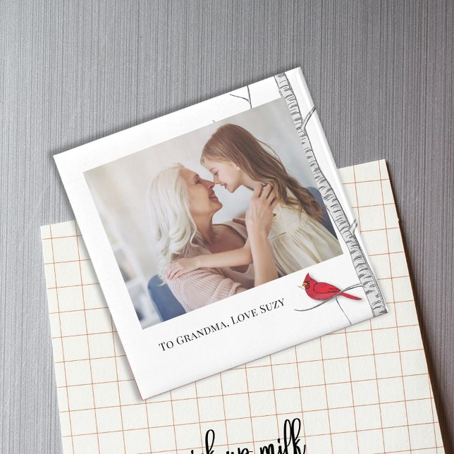 Aimant Aquarelle simple Hiver Red Cardinal Birger Tree (Winter red cardinal and birch tree photo magnet)