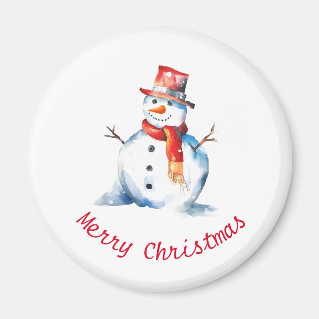 Aimant Aquarelle Snowman mignonne Festif Joyeux Noël (Devant)