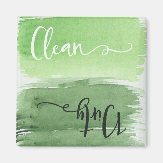 Aimant Aquarelle Vert élégant propre lave-vaisselle sale (Devant)
