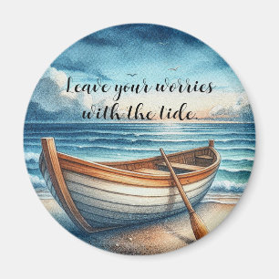 Aimant Aquarelle Vintage Barque de Plage avec Citation