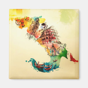 Aimant Aquarelle vintage d'amour de voyage de ville de