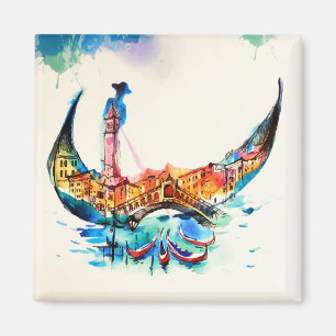 Aimant Aquarelle vintage d'amour de voyage de ville de