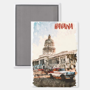 Aimant Aquarelle Vintage voyage Havana Cuba