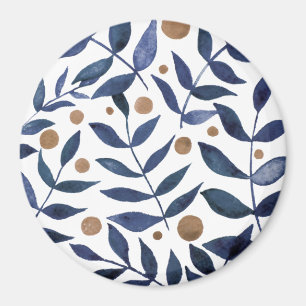 Aimant Aquarelles et baies - indigo et beige