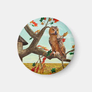 Aimant Arbre de l'érable à chouette d'automne Art fauniqu