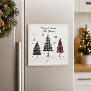 Aimant Arbre de Noël à carreaux personnalisé avec nom de