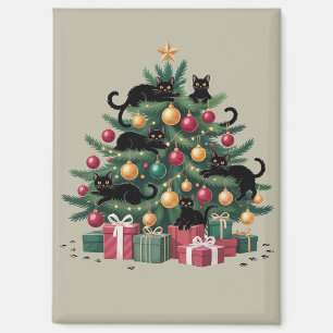 Aimant Arbre de Noël Chats Noirs Amoureux de Chats Lumièr