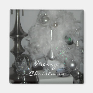 Aimant Arbre de Noël en plumes blanches