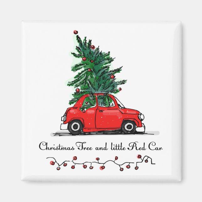 Aimant Arbre de Noël et petite voiture rouge (Devant)