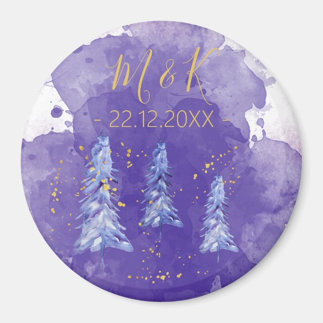 Aimant Arbre de Noël pourpre Flèches de neige dorées (Devant)
