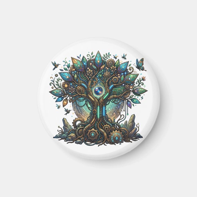 Aimant Arbre de Vie Cybernétique Steampunk Cosmique (Devant)