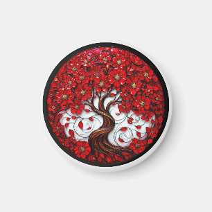 Aimant Arbre Fleur Rouge Vibrant avec des Détails Stylés