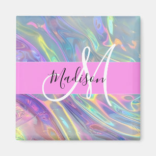Aimant Arc-en-ciel Girly Holographique Iridescent Monogra