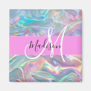 Aimant Arc-en-ciel girly holographique iridescent monogra