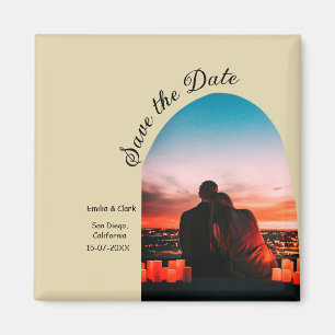 Aimant arche photo beige boho enregistrer la date QR mode