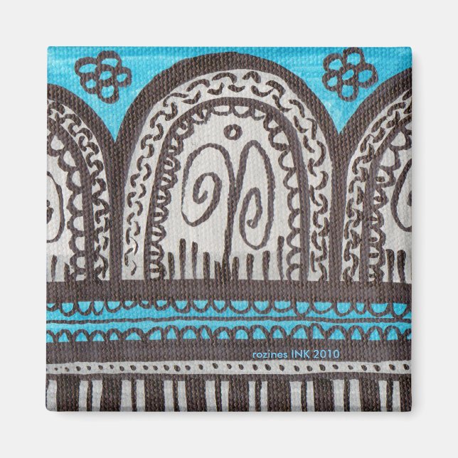 Aimant Arches turquoise et argentée d'inspiration égyptie (Devant)