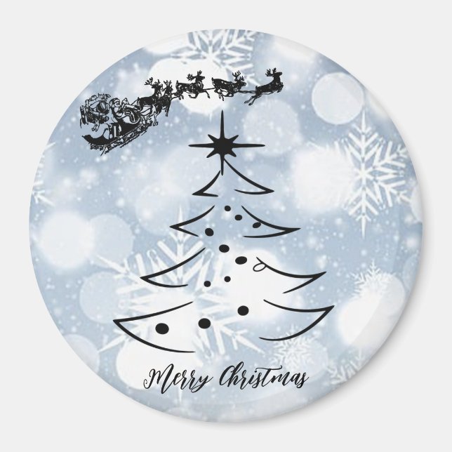 Aimant Argent Étincelant Avec Flamme De Neige, Père Noël, (Devant)