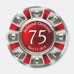 Aimant Argent rouge de l'anniversaire   de puce de casino