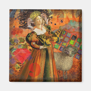 Aimant Aries Orange Woman : Collage d'art antique gothiqu