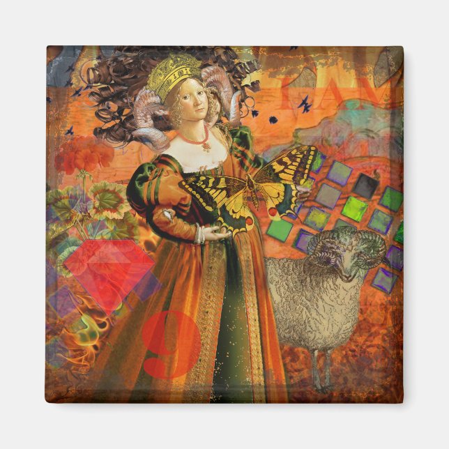 Aimant Aries Orange Woman : Collage d'art antique gothiqu (Devant)