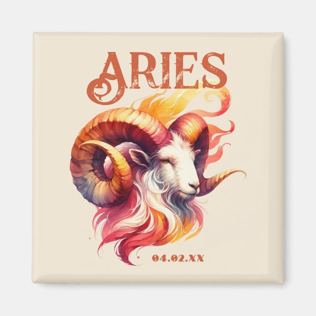 Aimant Aries Ram Aquarelle Zodiac Sign Date de naissance  (Devant)