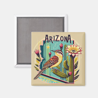 Aimant Arizona State Flower and Bird Cactus Wren