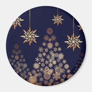 Aimant Arrière - plan bleu avec arbre de Noël doré