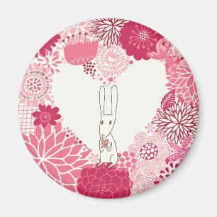 Aimant Arrière - plan floral romantique avec lapin mignon