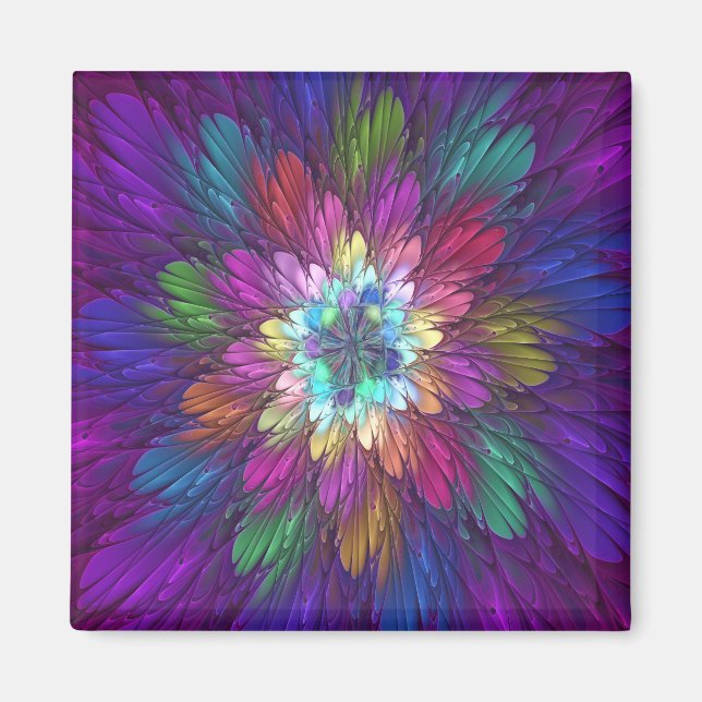 Aimant Art abstrait fractal de fleurs psychédéliques colo (Devant)