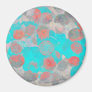 Aimant Art bleu rouge romantique floral / motif de fleurs