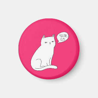 Aimant Art de chat idiot rose "tu es vieux" Anniversaire