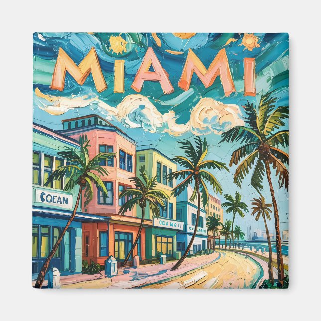 Aimant Art de voyage Ocean Drive de Miami dans le style d (Devant)