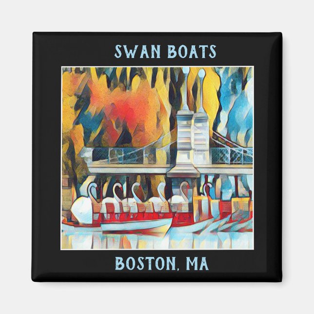 Aimant Art Déco Boston Swan Boats sur arrière - plan noir (Devant)