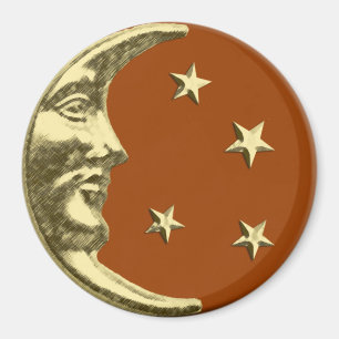 Aimant Art Déco Lune et Etoiles - Rust Brown et or