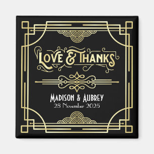 Aimant Art Déco Mariage Amour & Merci Gold Black Faveur