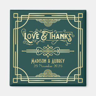 Aimant Art Déco Mariage Amour & Merci Gold Green Favorise