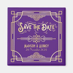 Aimant Art Déco Mariage Elegant Gold Purple Enregistrer l
