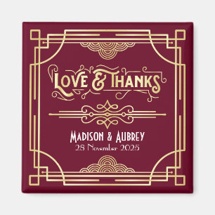 Aimant Art Déco Mariage Love & Merci Gold Burgundy Favor