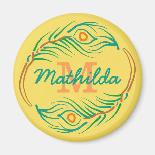 Aimant Art Deco Peacock Feather Monogram Stencil