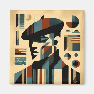 Aimant Art Moderne du Milieu du Siècle Homme portant un B