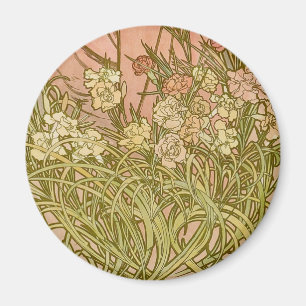 Aimant Art Nouveau Alfonse Mucha Floral carnation flowers