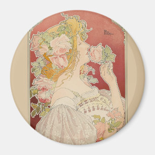Aimant Art Nouveau Belle Époque Dame Roses Livemont
