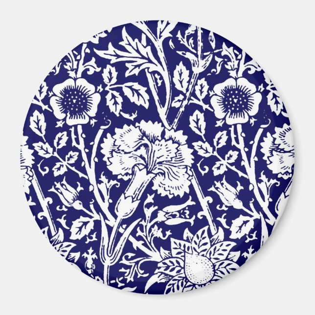 Aimant Art Nouveau Carnation Damask, Navy et Blanc (Devant)