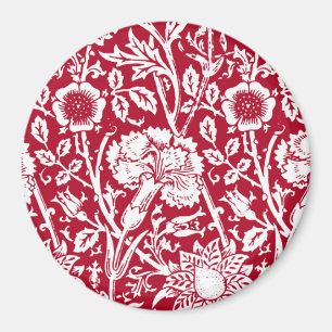 Aimant Art Nouveau Carnation Damask, rouge et blanc
