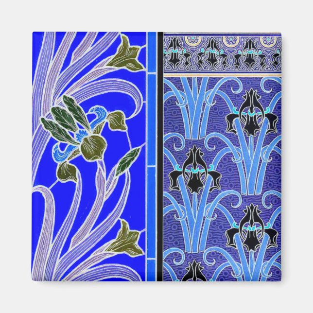 Aimant Art nouveau iris fleur élégant verneuil bleu noir (Devant)