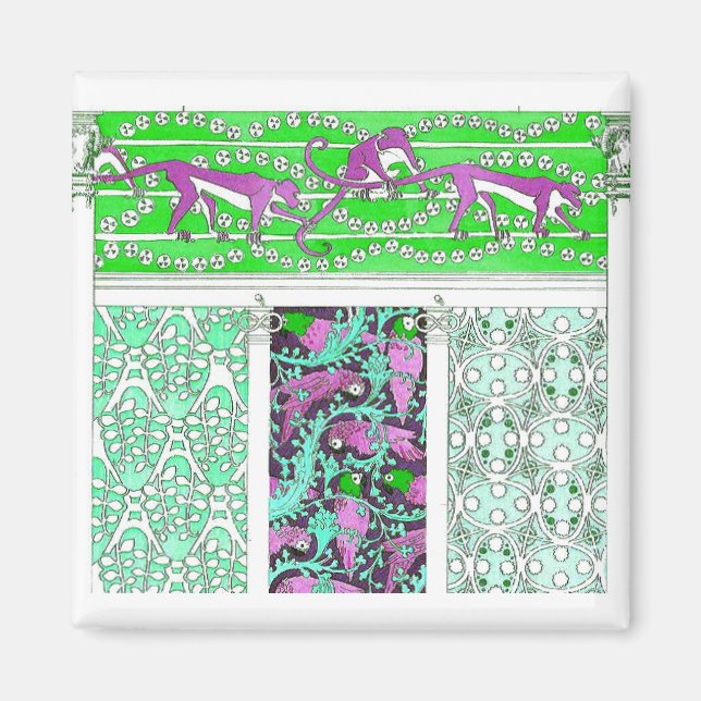 Aimant Art nouveau perroquet singe jungle tropicale desig (Devant)