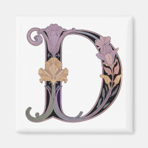 Aimant Art Nouveau Rose et Or Lettre D