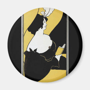 Aimant Art Nouveau vintage, femme lisant un livre jaune