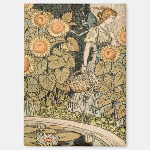 Aimant Art Nouveau vintage, Jardin de tournesols d'août